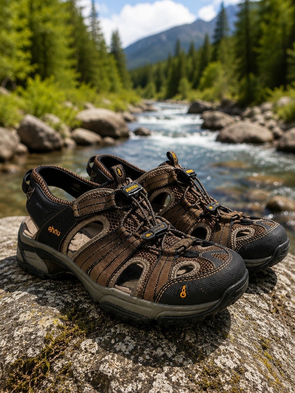 Ahnu Del Rey Men’s Sport Active Hiking Sandals Brown Black Water Trail Shoes 10